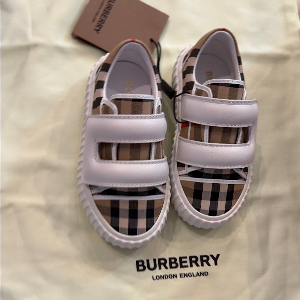 Burberry Kids Plaid Sneakers - White and Tan